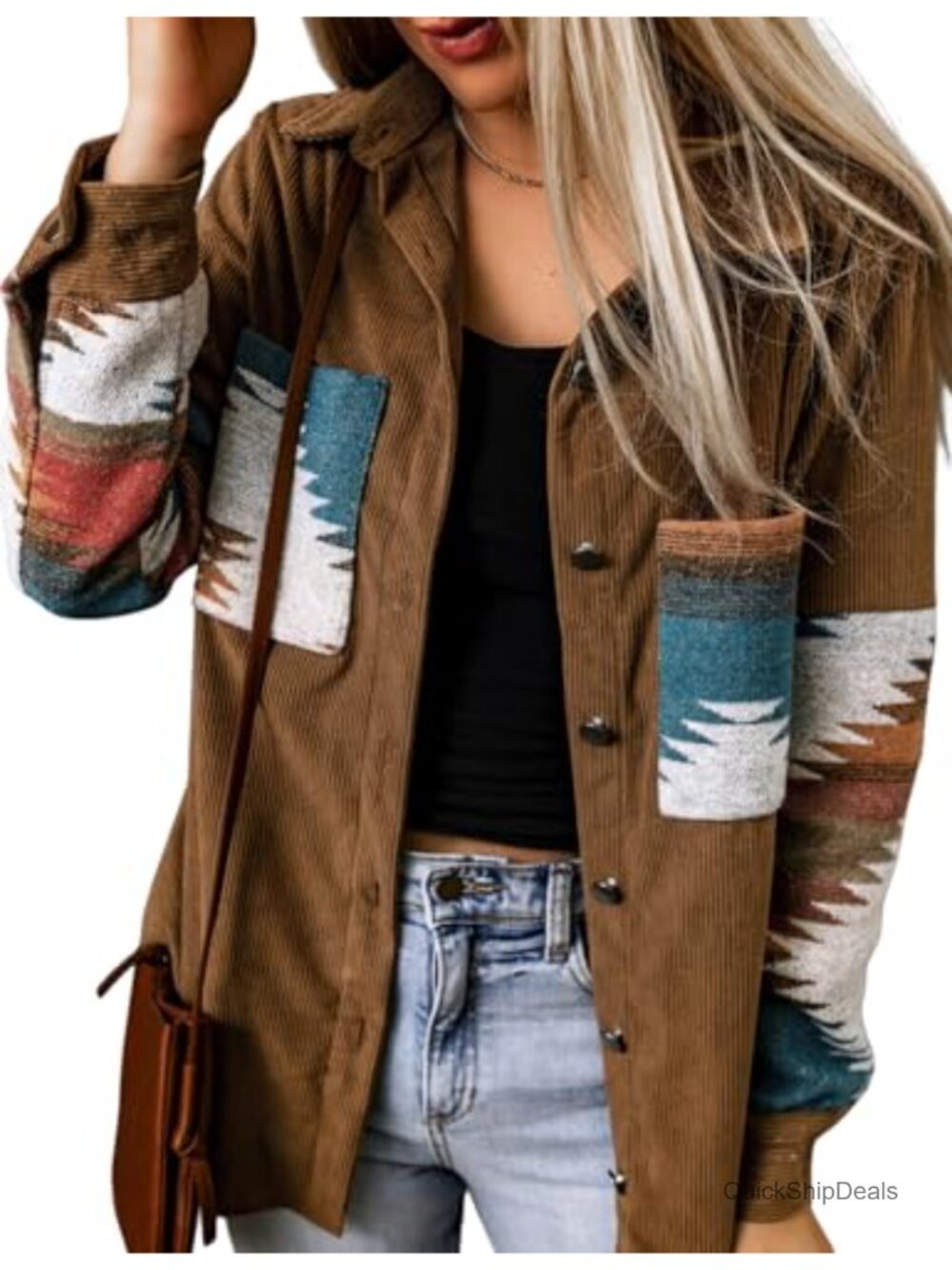 Corduroy Aztec Shacket Button Down Overshirt